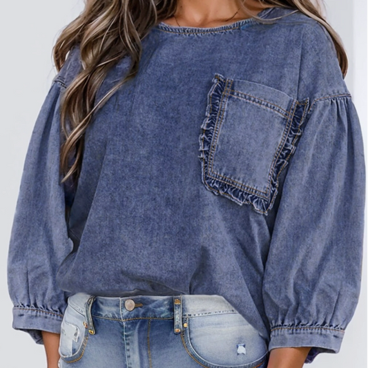 3/4 Sleeve Denim Top