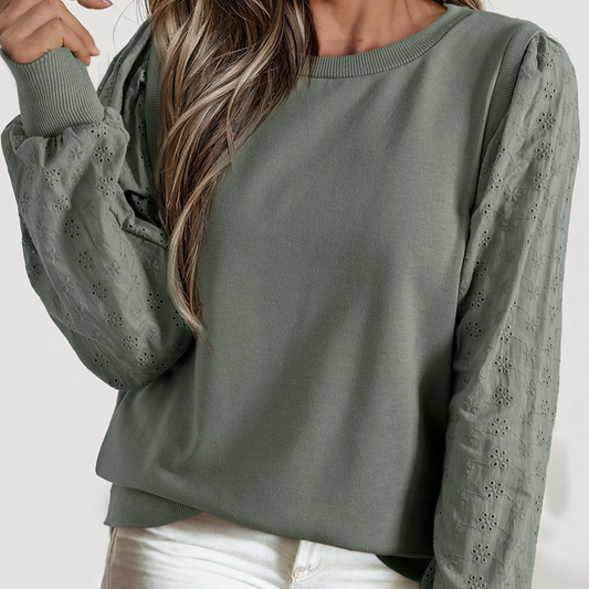 Green Eyelet Sleeved Sweatshirt