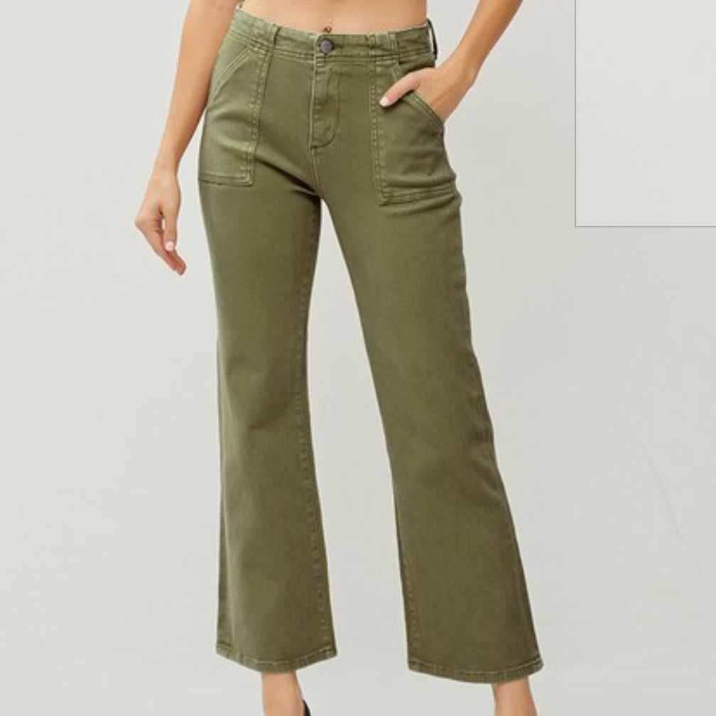 Risen High Rise Ankle Flare Pants-Moss