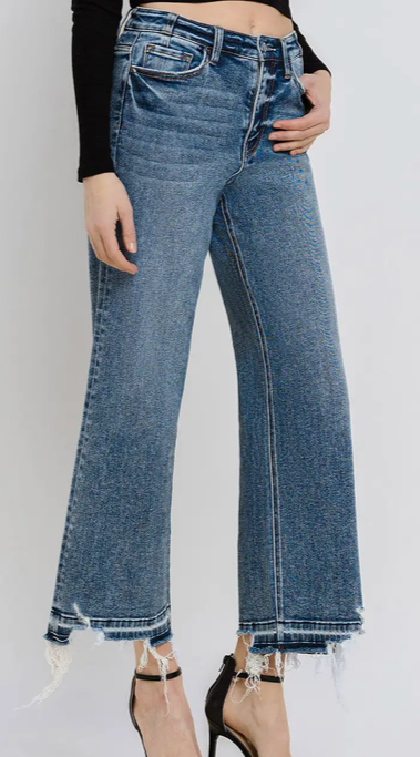 FM High Rise Wide Leg Raw Hem Jeans