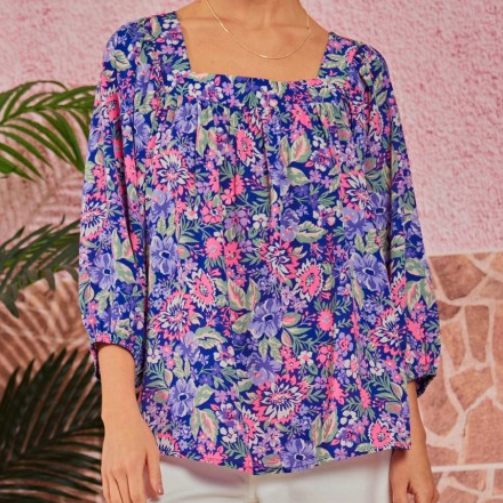 Violet Floral Plus Top