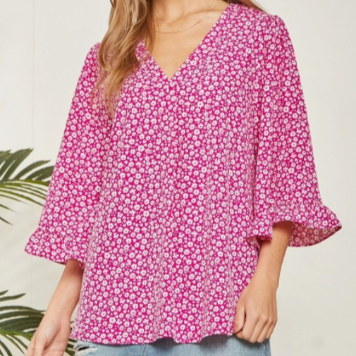 Pink Floral Plus Top