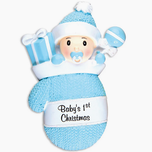 Baby in Blue Mitten Ornament