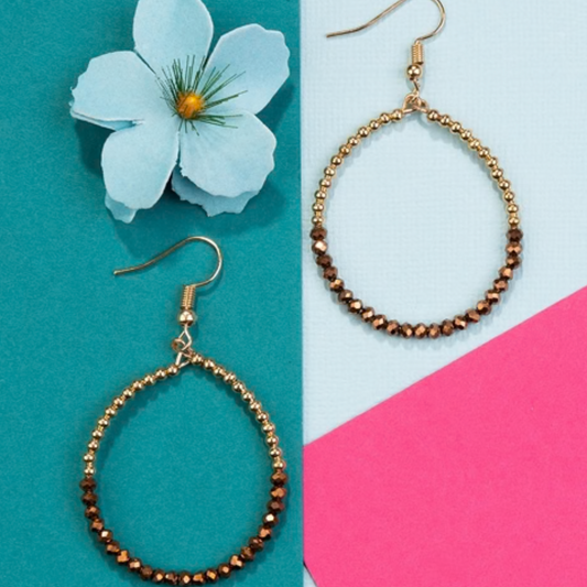 Beaded Hoop Earrings-Bronze