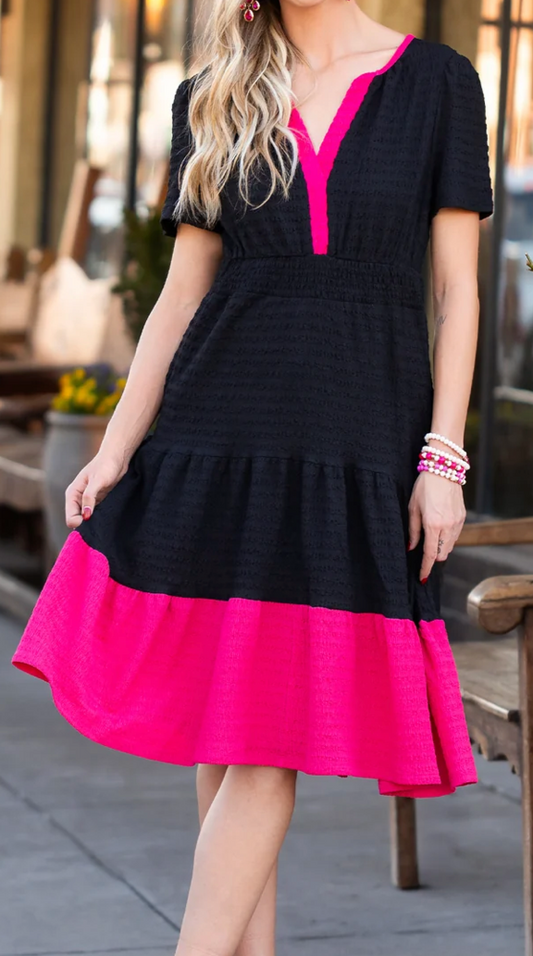 Black & Pink Textured Dress