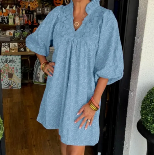 Light Blue Lace Detailed Dress