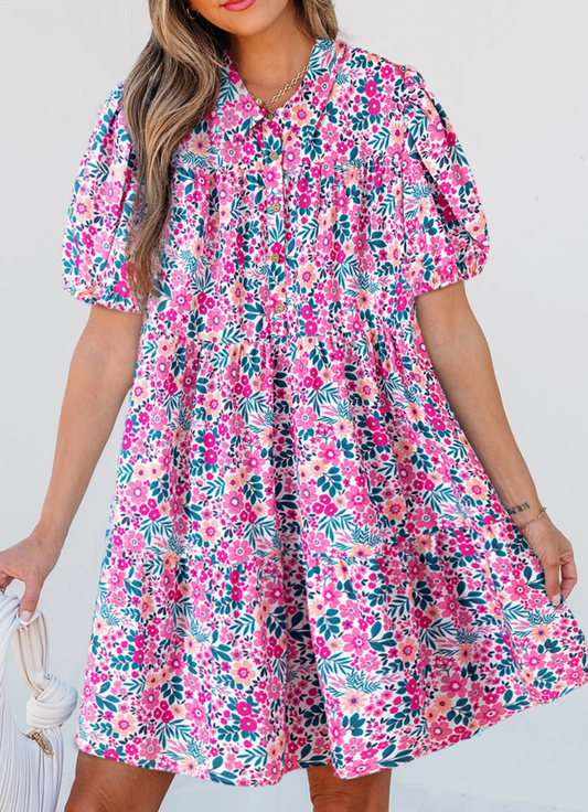 Floral Half-Button Plus Dress