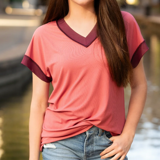 Pink Mauve V Neck Top