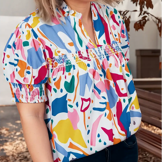 Abstract Shirred Cuff Top