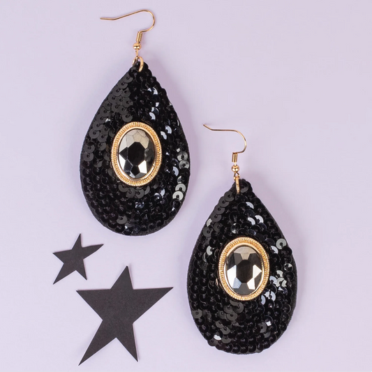 Black Sequin Drop Earrings