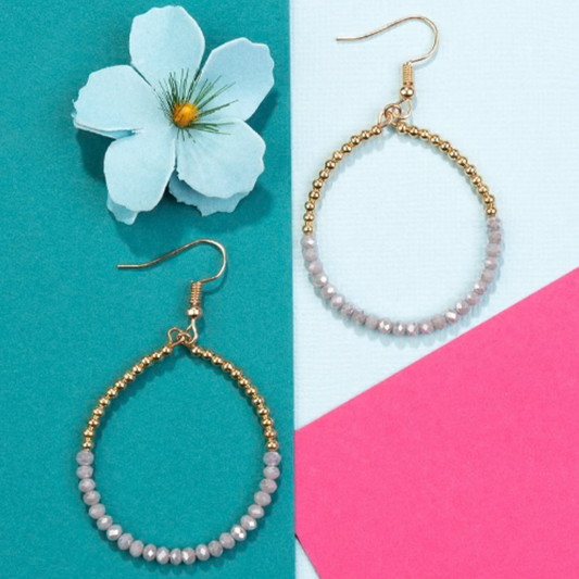 Crystal Beaded Hoop Earrings-Gray