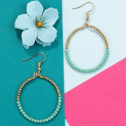 Crystal Beaded Hoop Earrings-Turquoise