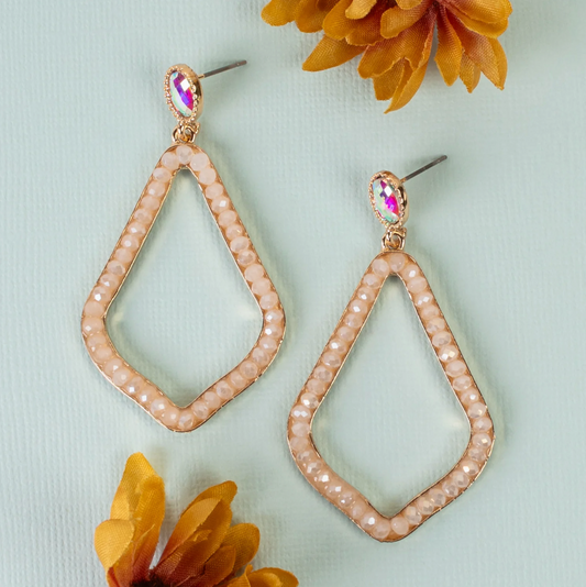 Crystal Studded Drop Earrings Beige