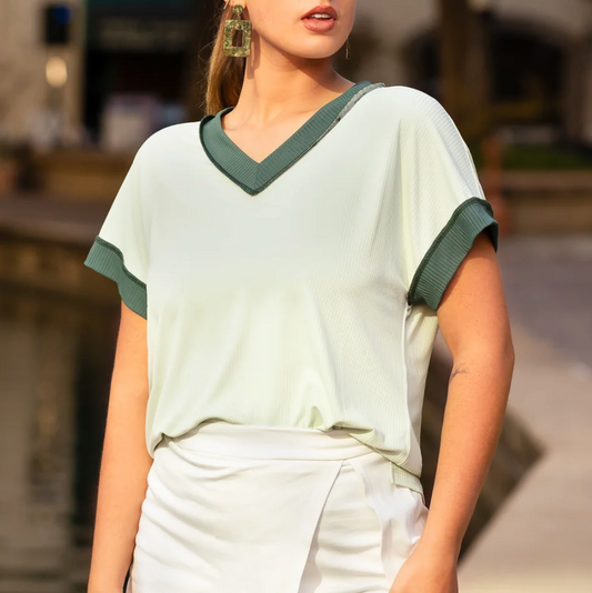 Two-Tone Green Ribbed Top