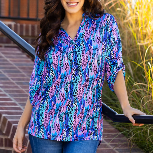 Abstract Leopard 3/4 Sleeve Top