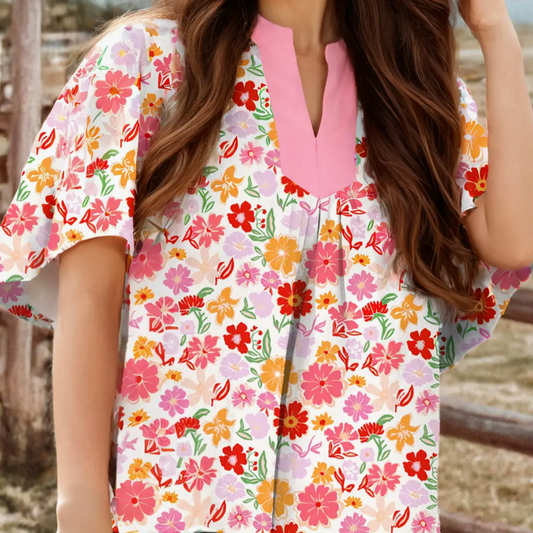 Floral Split Neck Top