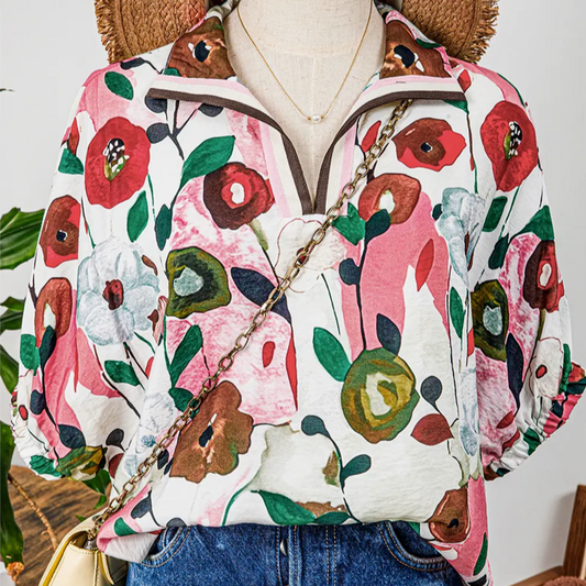 Floral Striped V Neck Top