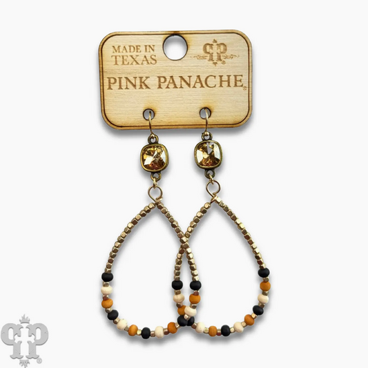 Pink Panache Beaded Teardrop Earrings-Gold
