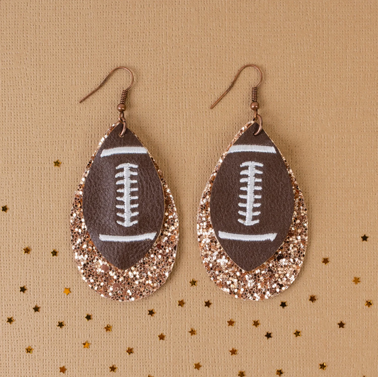 Football on Glitter Teardrop Earrings