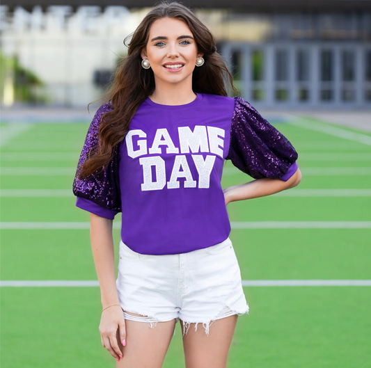 Purple Sequined Game Day Top