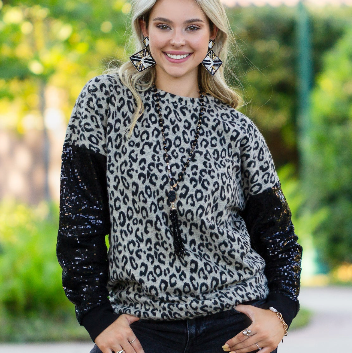 Leopard Sweater w/Sequins