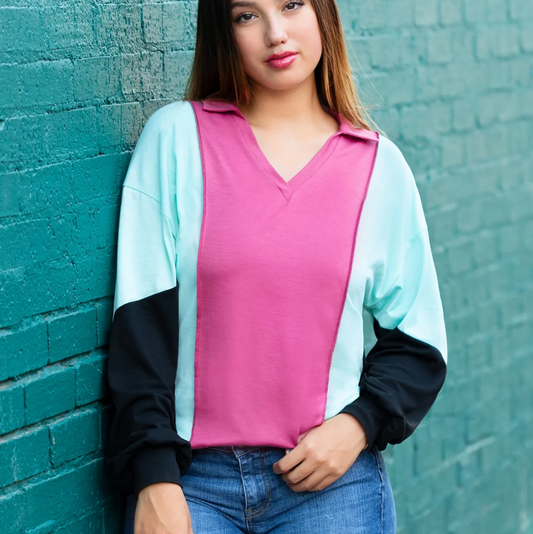 V Neck Color Block Top