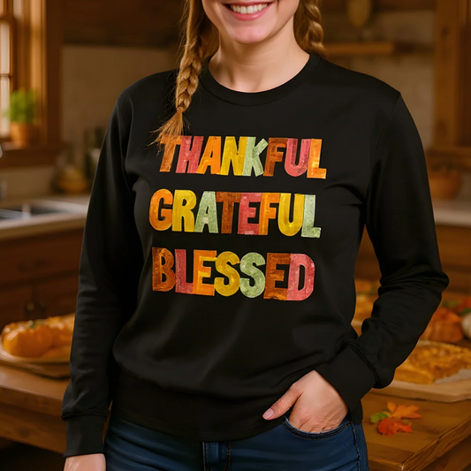 Sequin Thankful Grateful Blessed Tee