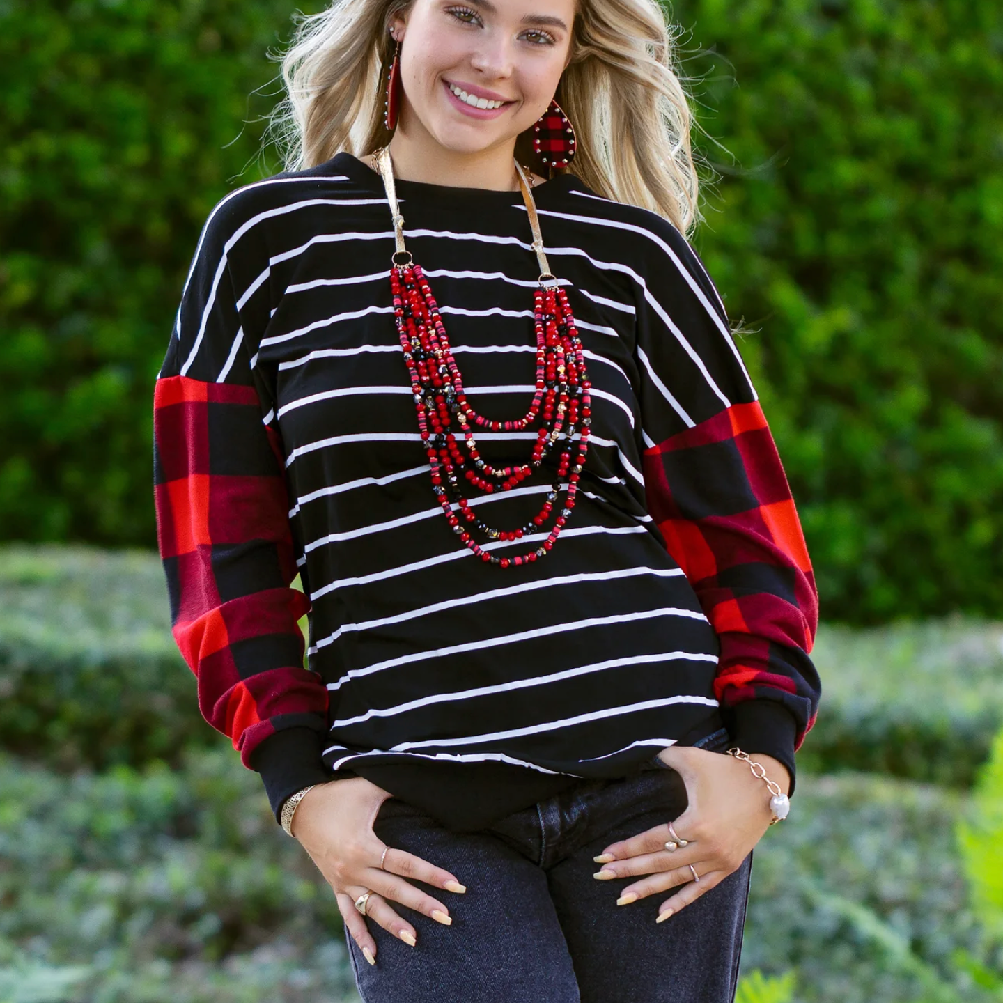 Striped Top w/Buffalo Plaid