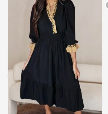 Black Dress w/Leopard Ruffle