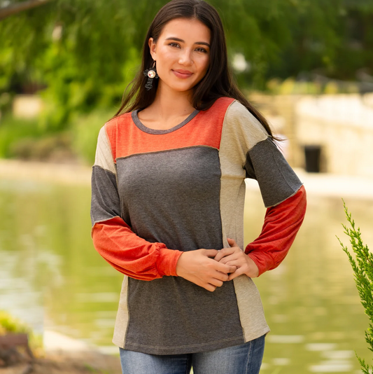 Gray Color Blocked Top