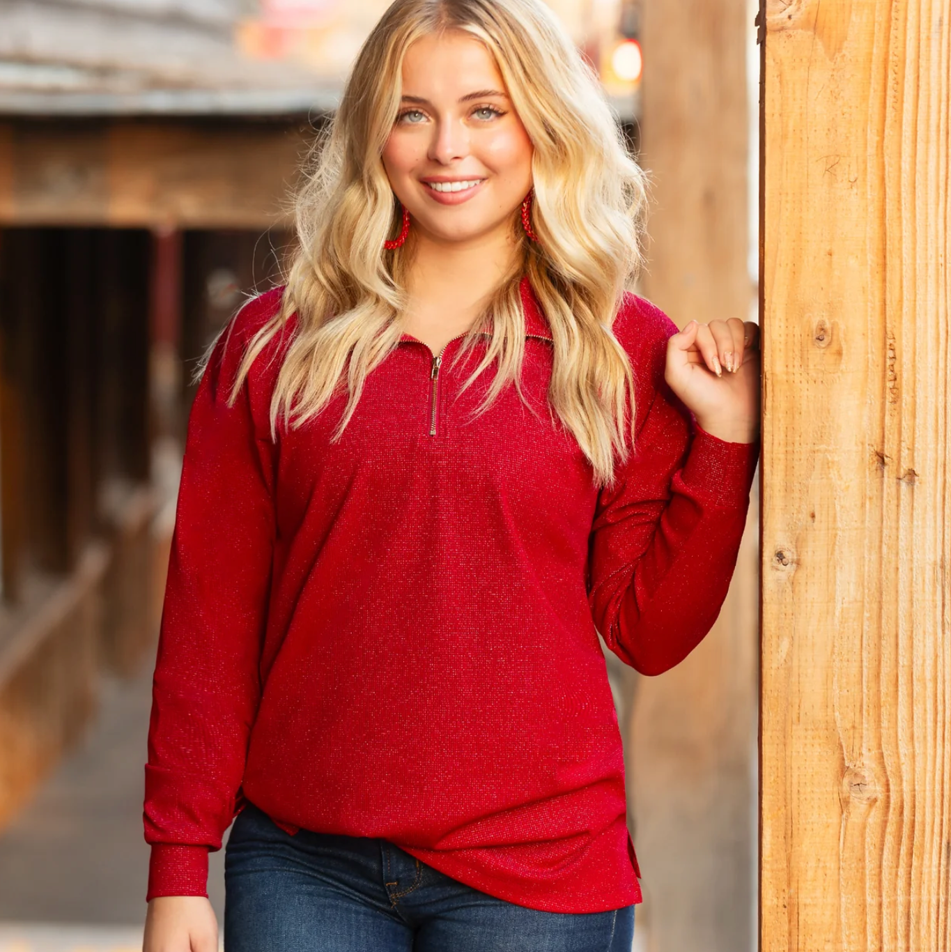 Sparkly Red 1/4 Zip Top