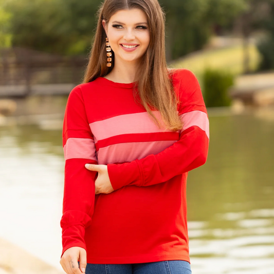 Red & Pink Striped Top