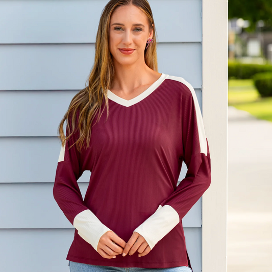 Maroon Ribbed Top
