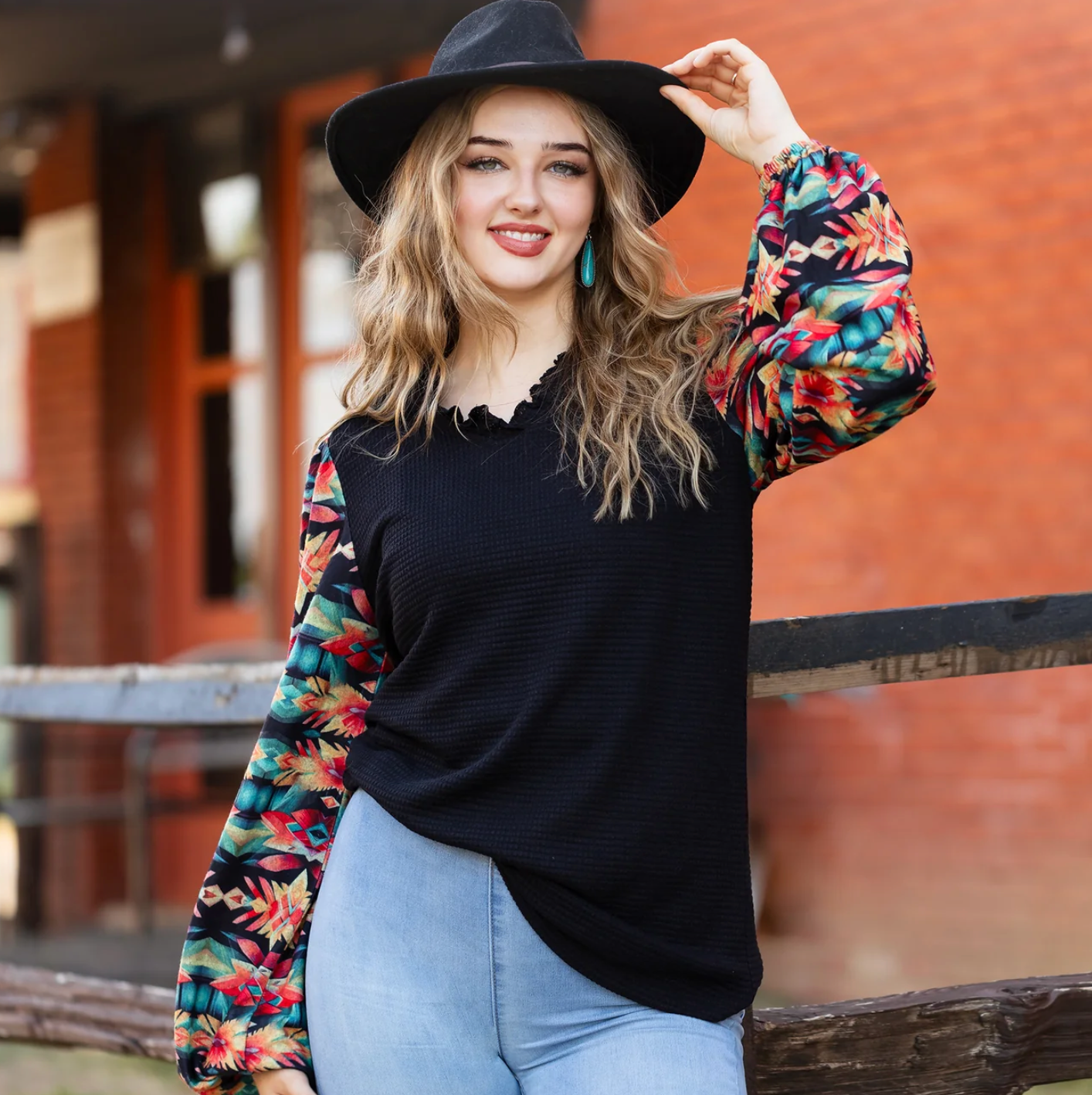 Black Ruffle Neck w/Colorful Sleeves