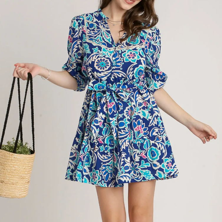 Blue Tie-Waist Dress