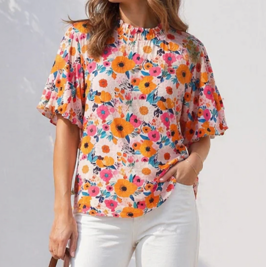 Bright Floral Puff Sleeve Top