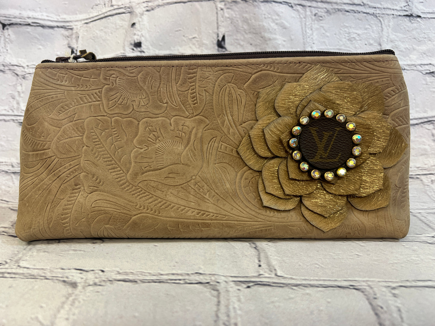 LV Inspired Floral Embossed Clutch