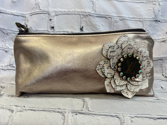 LV Inspired Gold Metallic Clutch