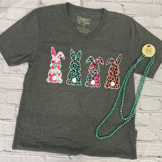 Four Bunnies V-Neck Tee