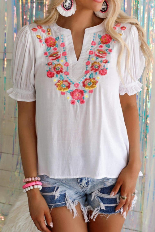 Embroidered flower top